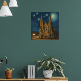 Kathedrale von Barcelona am Night van Gogh Style Poster