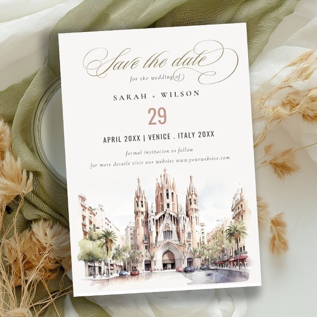 Kathedrale von Barcelona Spanien Wasserfarbenhochz Save The Date (Von Creator hochgeladen)
