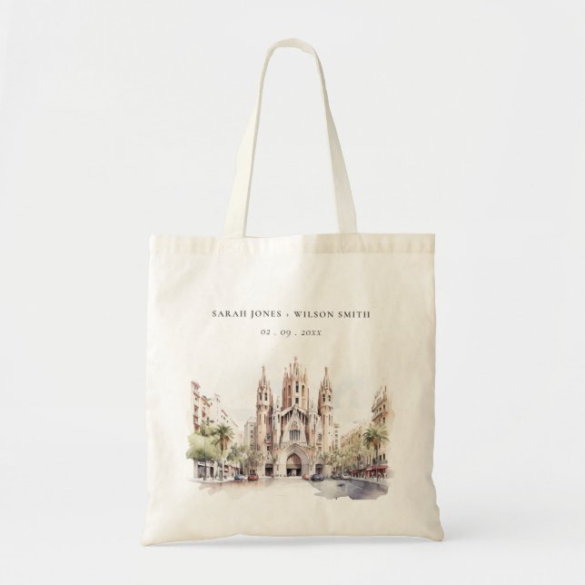 Kathedrale von Barcelona Spanien Wasserfarbenhochz Tragetasche (Vorne)