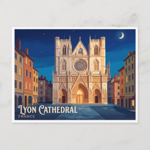 Kathedrale von Lyon bei Nacht Frankreich Postkarte