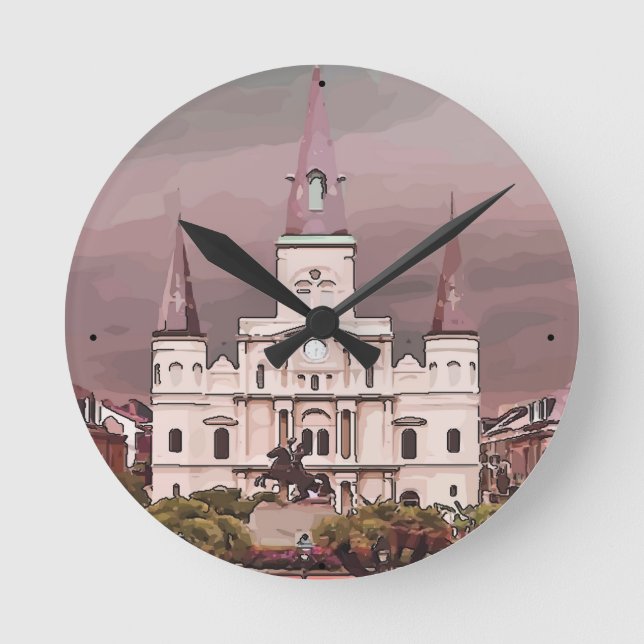 Kathedrale von New Orleans Runde Wanduhr (Vorderseite)