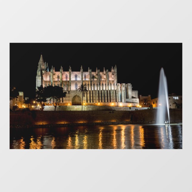 Kathedrale von Palma de Mallorca am Abend - Spanie Fensteraufkleber (Blatt)