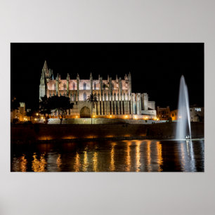 Kathedrale von Palma de Mallorca bei Nacht - Spani Poster