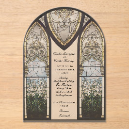Kathedralen-Stil-Buntglas-Effekt-Hochzeit Acryleinladungen