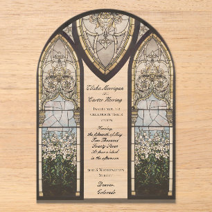 Kathedralen-Stil-Buntglas-Effekt-Hochzeit Acryleinladungen