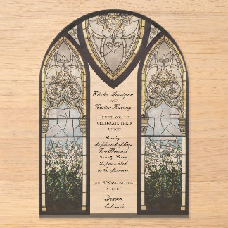 Kathedralen-Stil-Buntglas-Effekt-Hochzeit Acryleinladungen