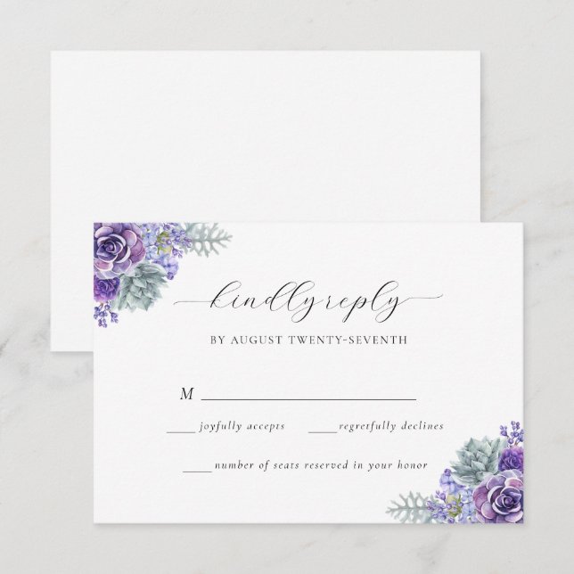 Katherine Lila Floral Script Wedding RSVP Card (Vorne/Hinten)