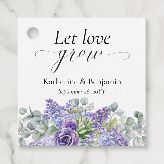 Katherine Personalisierte Lila Sukkulente Hochzeit Geschenkanhänger (Vorderseite)