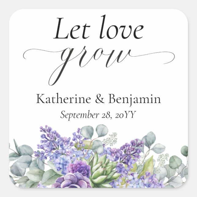 Katherine Succulent Gastgeschenk Hochzeit Quadratischer Aufkleber (Vorderseite)