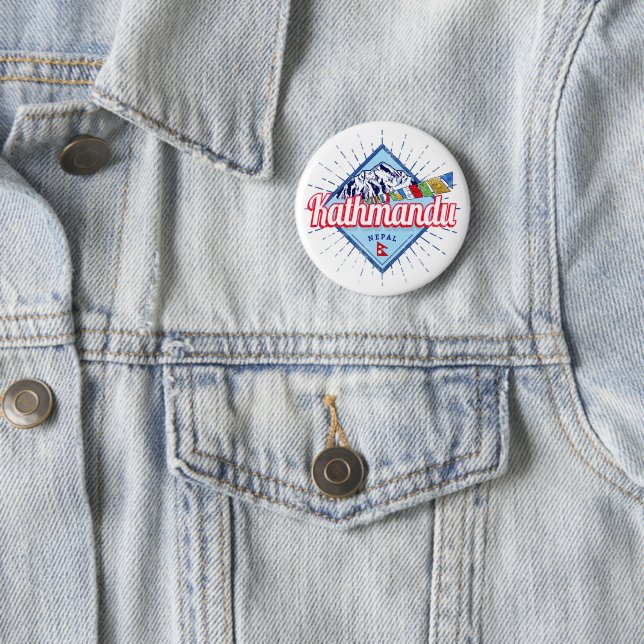 Kathmandu Berge Nepal Retro Flags Souvenir Button (Beispiel)