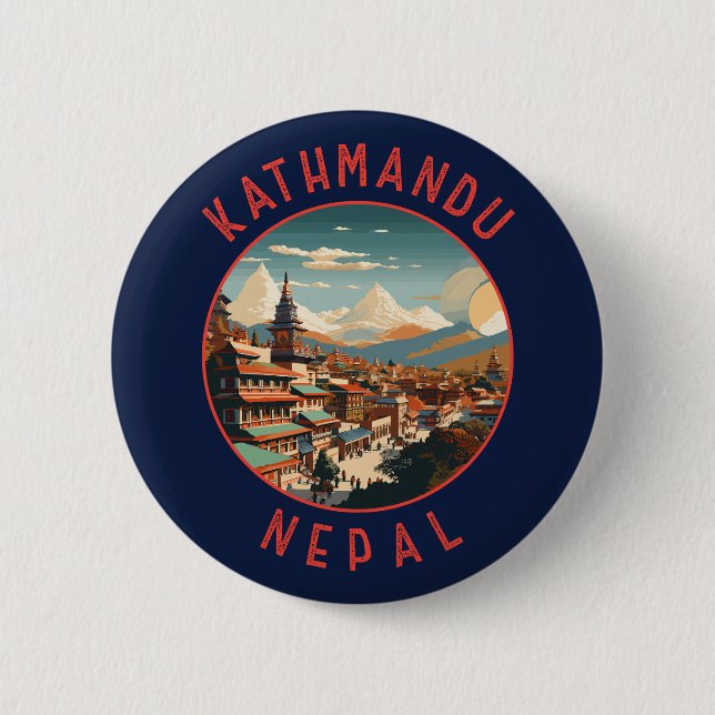 Kathmandu Nepal Retro Distressed Circle Button (Vorderseite)
