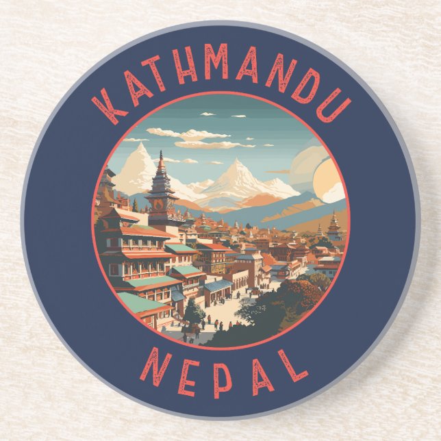 Kathmandu Nepal Retro Distressed Circle Getränkeuntersetzer (Vorne)