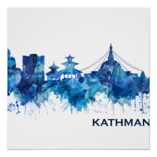 Kathmandu Nepal Skyline Blue Poster