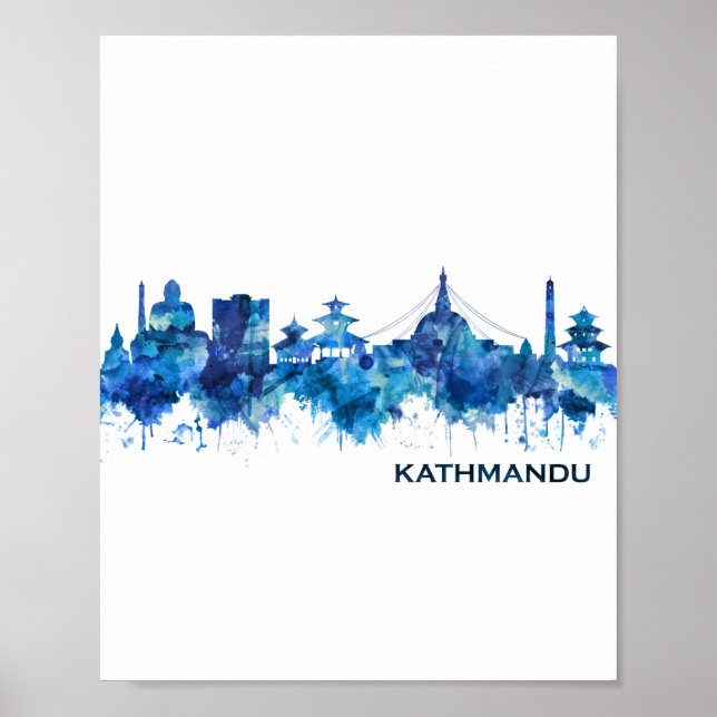 Kathmandu Nepal Skyline Blue Poster (Vorne)