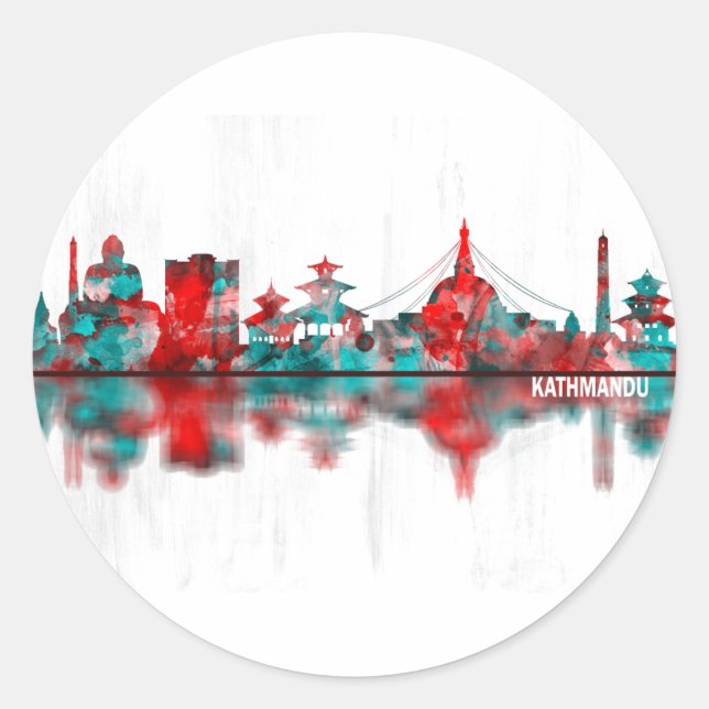 Kathmandu Nepal Skyline Runder Aufkleber (Vorderseite)