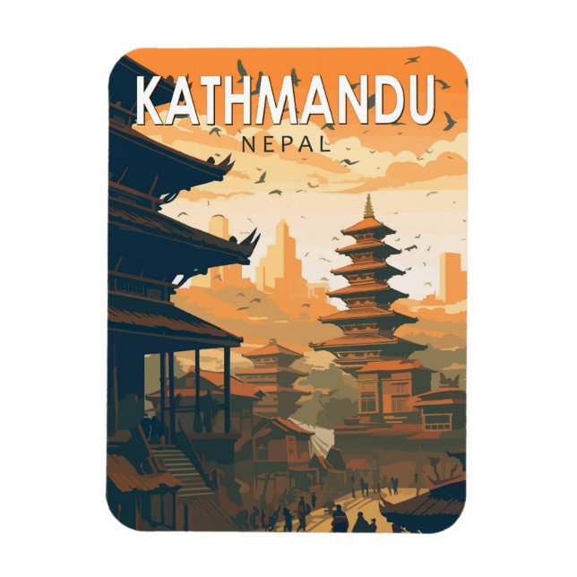 Kathmandu Nepal Travel Art Vintag Magnet (Vertikal)