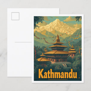Kathmandu Nepal Vintage-Kunst-Reiseillustration Postkarte