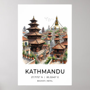 Kathmandu-Wandkunst-Tusche-Linienzeichnung - Pagod Poster