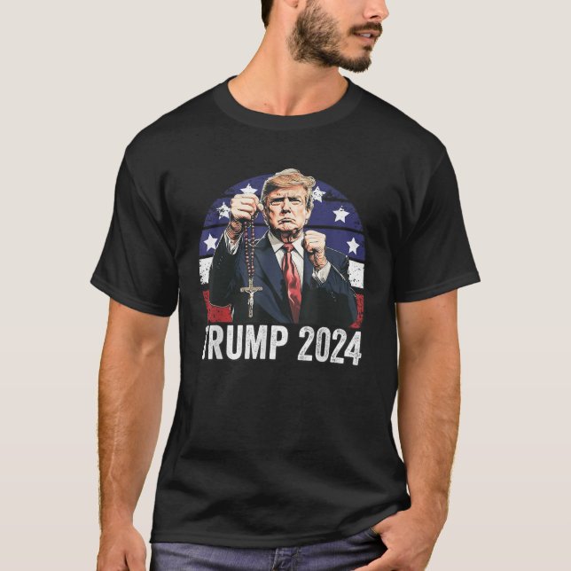 Katholiken für Trump 2024 Rosary Election T Shirt (Vorderseite)