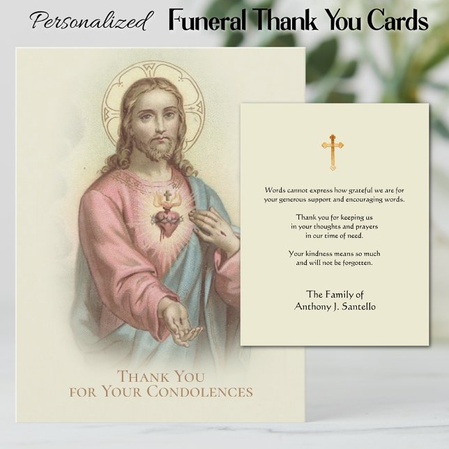 Katholische Beerdigung Beileid Heilige Karte Viele (Personaiized Catholic Sacred Heart of Jesus Funeral Memorial Thank You Cards)