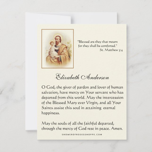 Katholische Beerdigung St. Joseph Religiöses Gebet Ankündigung (Rückseite)
