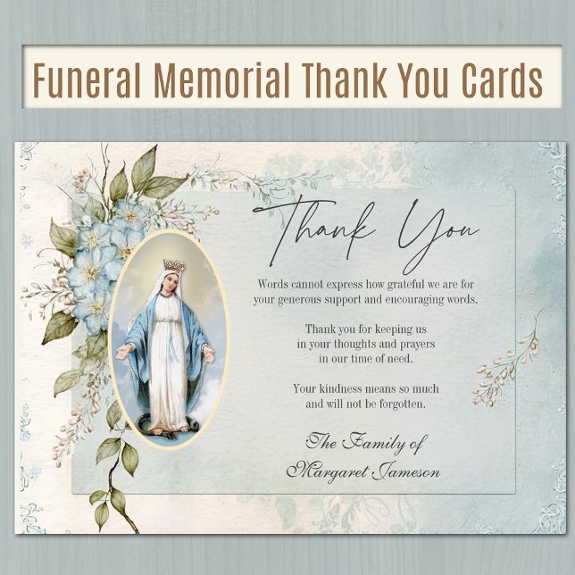 Katholische Beerdigungsdenkmal Selige Jungfrau Mar Dankeskarte (Traditional Catholic Blessed Virgin Mary Floral Funeral Thank you Cards)