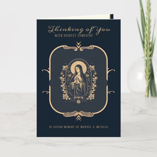 Katholische Beileid Jungfrau Mary Gold Crucifix Karte (Vorderseite)