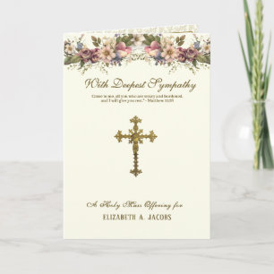 Katholische Beileid Masse bietet Crucifix floral Karte