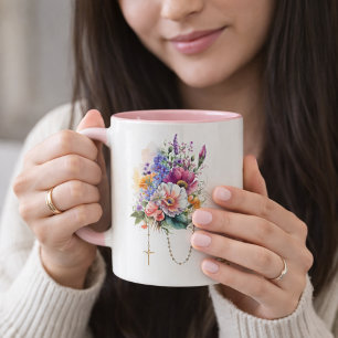 Katholische BlumenBouquet-Memorare Gebet Rosary Zweifarbige Tasse