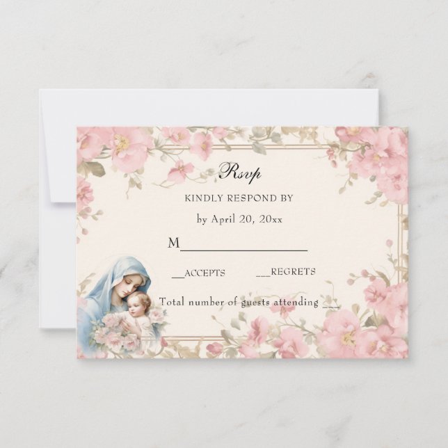 Katholische Blüte gesegnet Mary Pink Floral RSVP Karte (Vorderseite)