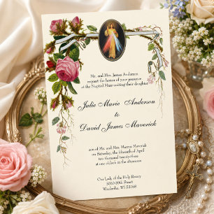 Katholische Elegant Elfenbein Hochzeit Göttliche B Einladung