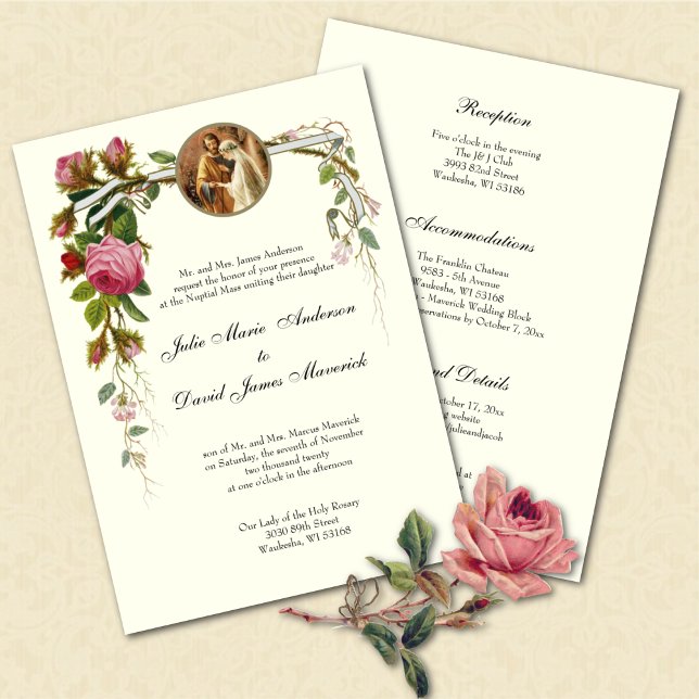 Katholische Elegant Elfenbeinhochzeit Empfang COMB Einladung (Von Creator hochgeladen)