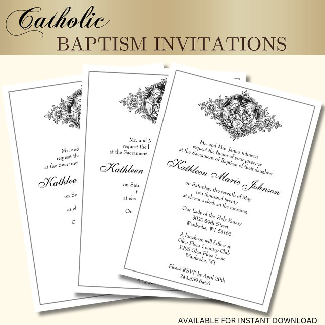 Katholische Elegant Taufe Christening Heilige Fami Einladung (Von Creator hochgeladen)