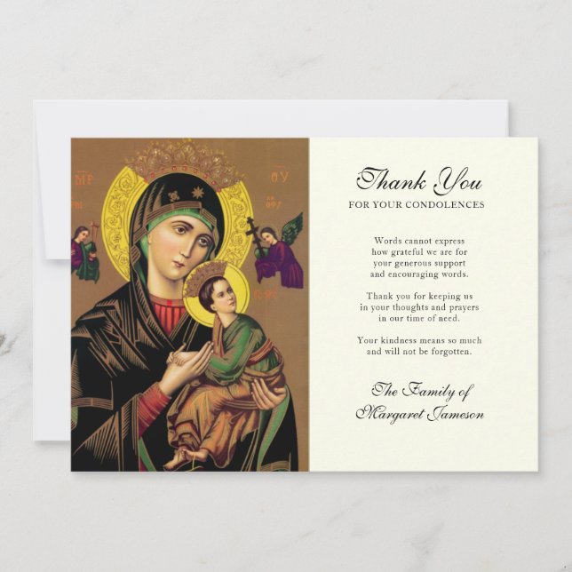 Katholische Elegante Jungfrau Mary Condolence Viel Dankeskarte (Vorderseite)
