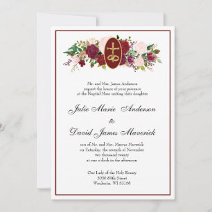 Katholische Elegante religiöse Rose Hochzeit Einladung