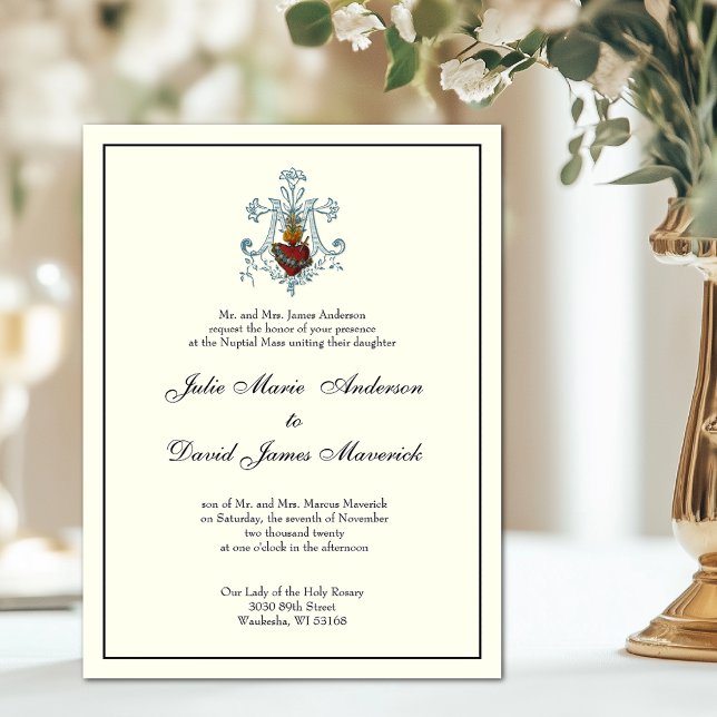 Katholische Elfenbeinküche Herz von Mary Wedding Einladung (Von Creator hochgeladen)