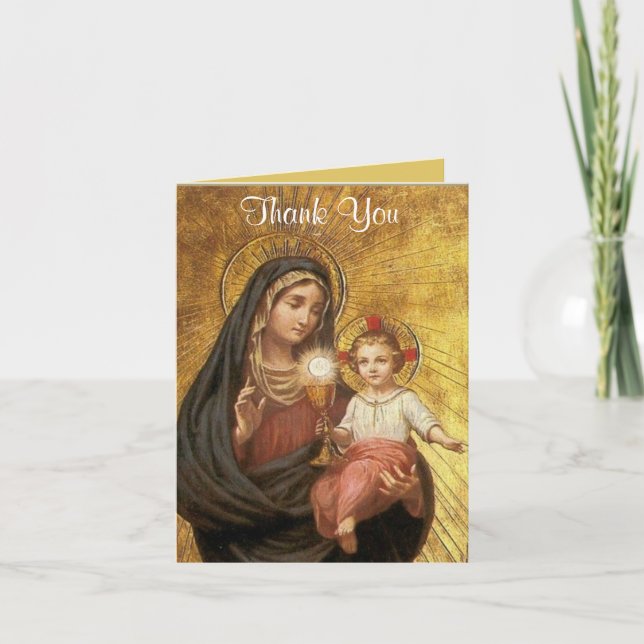 Katholische Erste Heilige Kommune Eucharist Vielen Dankeskarte (Vorderseite)