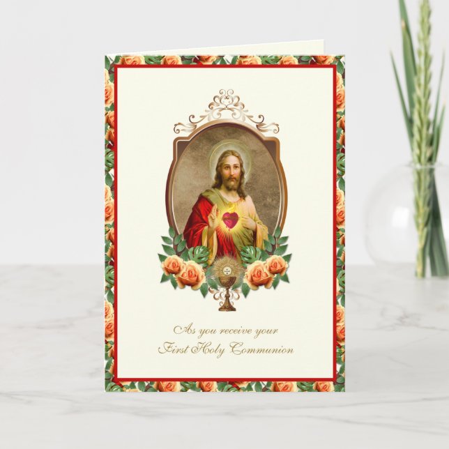 Katholische Erste Heilige Kommunion Elegante Jesus Karte (Vorderseite)