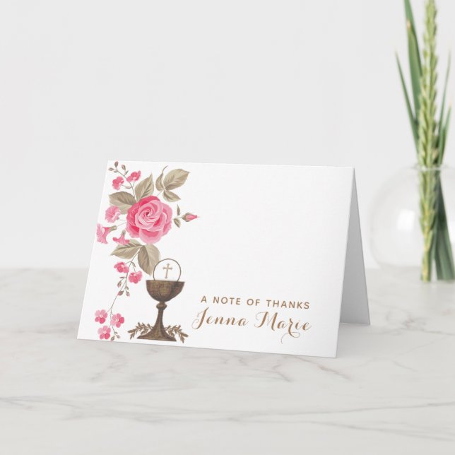 Katholische Erste Heilige Kommunion Floral Religiö Dankeskarte (Vorderseite)