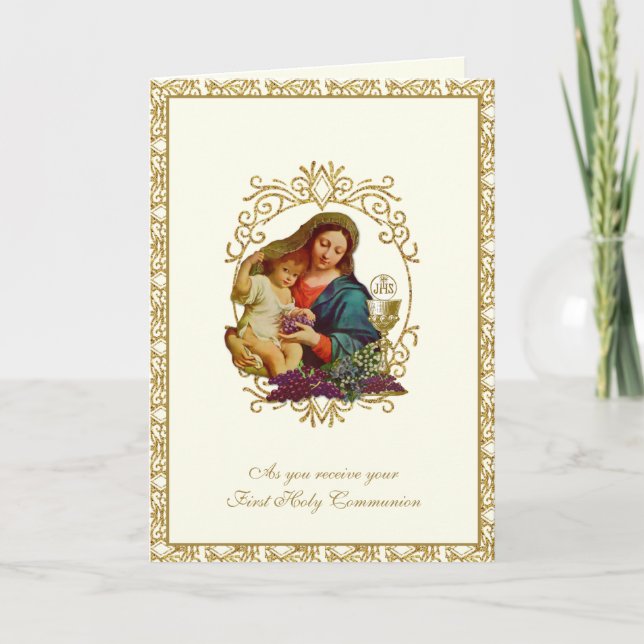Katholische Erste Heilige Kommunion Jesus Mary Ele Karte (Vorderseite)