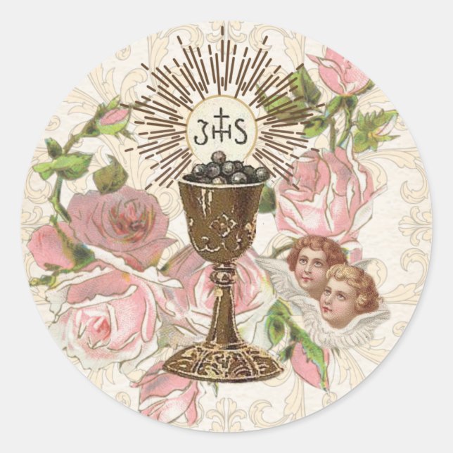 Katholische Erste Kommune Eucharist Gastgeber Vint Runder Aufkleber (Vorderseite)