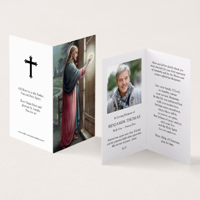 Katholische Gebetskarte | Jesus klopfen (Innenseite und Außenseite)