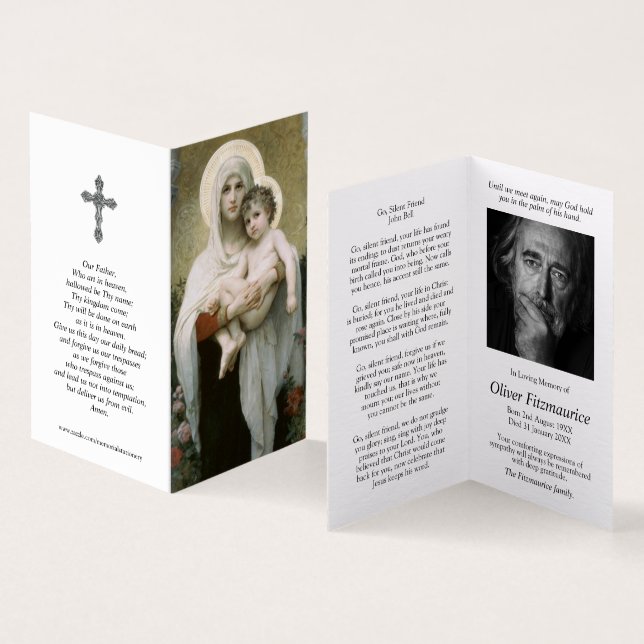 Katholische Gebetskarte | Madonna mit Rose (Innenseite und Außenseite)