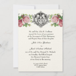 Katholische Heilige Familie Pink Roses Blumenhochz Einladung