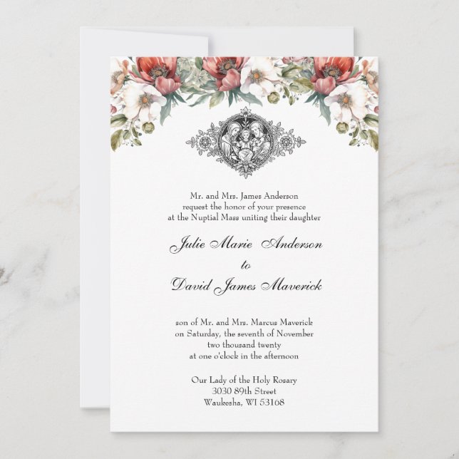Katholische Heilige Hochzeit der Flora Einladung (Vorderseite)