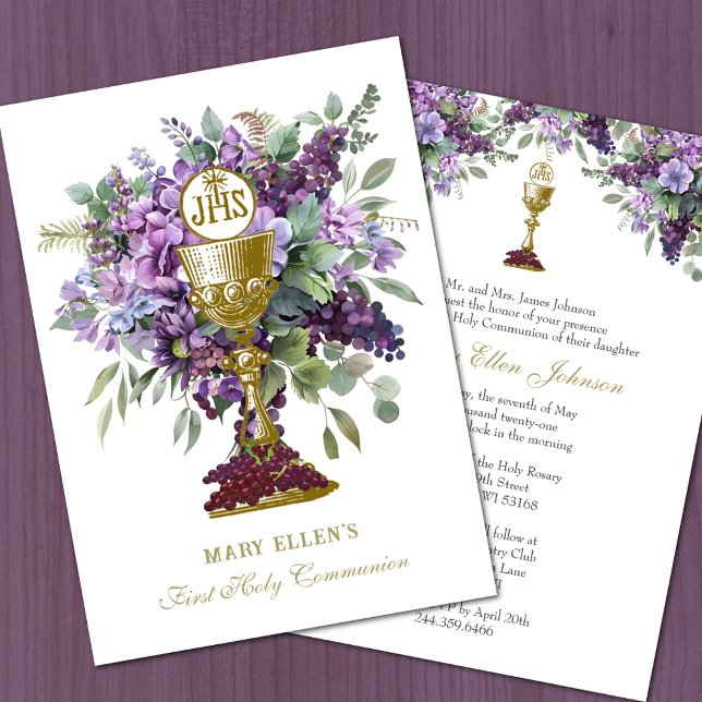 Katholische Heilige Kommunion Elegant Blumeneuchar Einladung (Von Creator hochgeladen)
