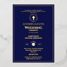 Katholische Hochzeit der Marine Elegant Formal Mod Folieneinladung