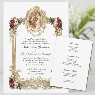 Katholische Hochzeit & Empfänge mit Blumen und Gol Einladung