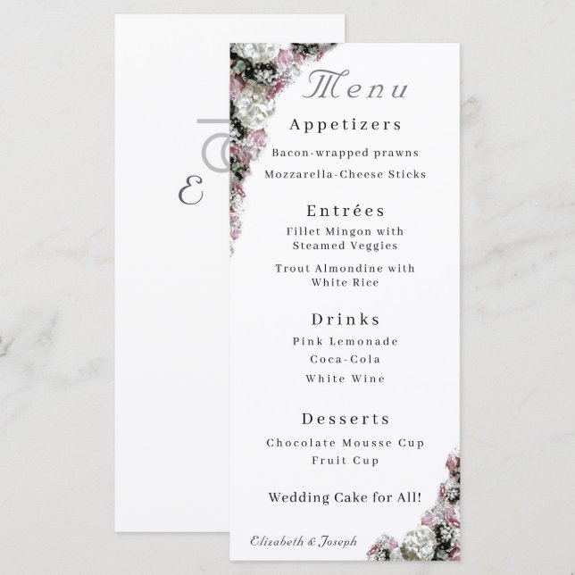 Katholische Hochzeit in Rosa und Weiß Menükarte (Vorne/Hinten)