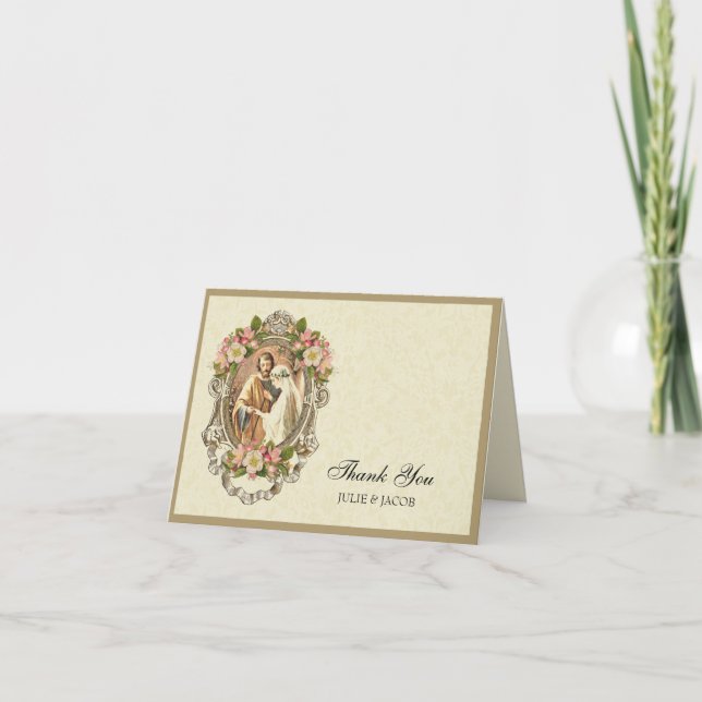 Katholische Hochzeit Vintage Kirschblüten Religiös Dankeskarte (Vorderseite)